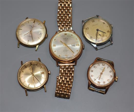 Five assorted gentlemans wrist watches including Rotary and Oris.